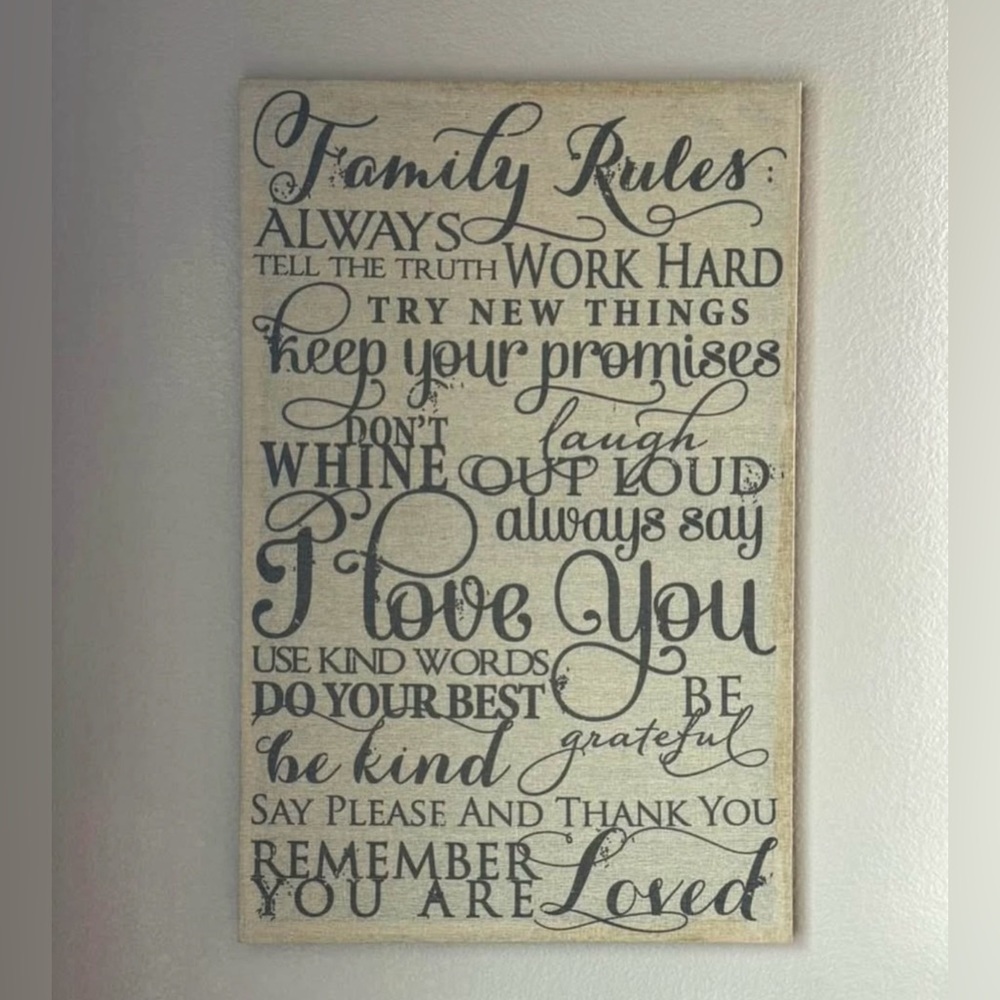 Inspirational Family Rules Wall Art - Black and Cream